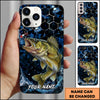 Maxcorners Bass Fishing Phone Case Blue Ocean Hexagon Lure Art Design Custom Angler Name Phone Case (12 Fish Species)