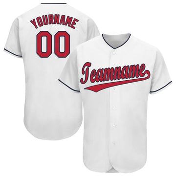 Maxcorners Custom White Red-Navy Baseball Jersey LM0609