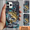 Maxcorners Fishing Hexagon Tech Pattern Hook Icon Water Splash Personalized Name Phone Case (10 Fish Species)
