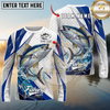 Maxcorners Fishing White Scale Pattern Personalized Name, Team Name Long Sleeve Shirt (9 Breeds)