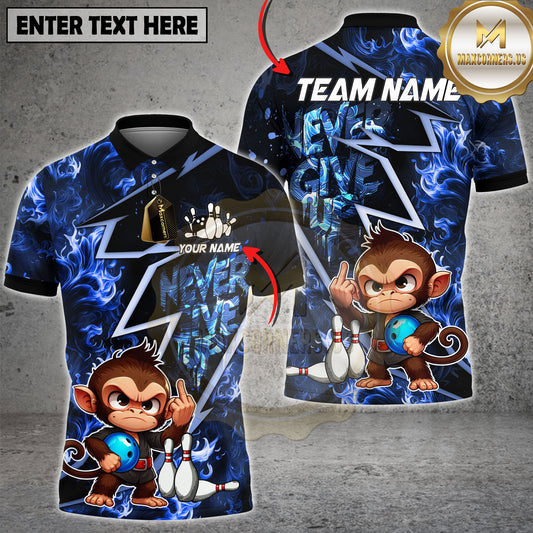Maxcorners Blue Monkey Bowling Shirt Funny Angry Cartoon Style Multicolor Options Personalized Name, Team Name 3D Shirt