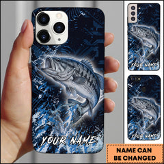 Maxcorners Bass Fishing Blue Grunge Splash Effect Personalized Name Phone Case