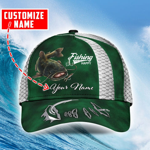 Maxcorners Custom Name Catfish Fishing Hat Hook 3D Painting Print Cap