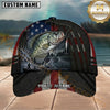 Maxcorners Fishing American Flag Night Lake Splash Customized Name 3D Cap