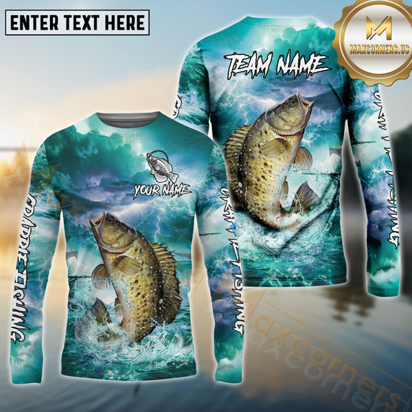 Maxcorners Crappie Fishing Storm Ocean Style Pattern Sport Jersey Personalized Name, Team Name Long Sleeve Shirt