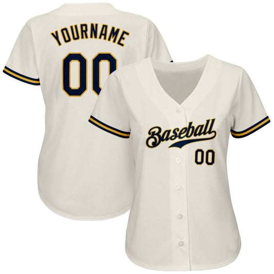 Maxcorners Custom Cream Navy-Gold Authentic Baseball Jersey LM2605