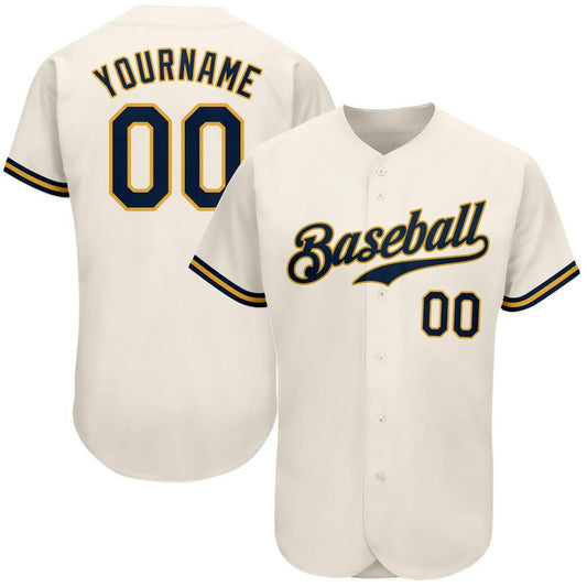Maxcorners Custom Cream Navy-Gold Authentic Baseball Jersey LM2605