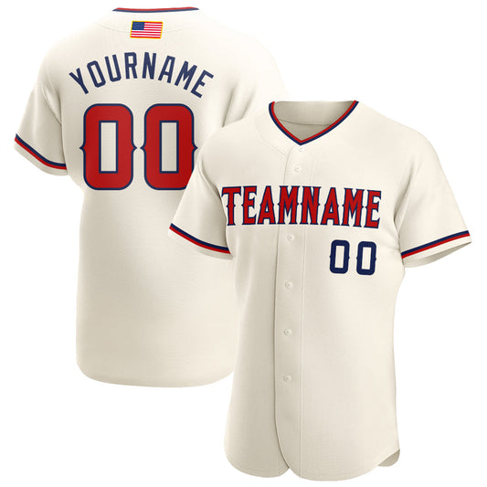 Maxcorners Custom Cream Red-Royal Premium American Flag Fashion Baseball Jersey LM0210