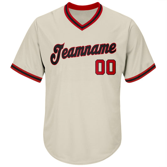 Maxcorners Custom Cream Red-Black Authentic Throwback Rib-Knit Baseball Jersey Shirt LM2605