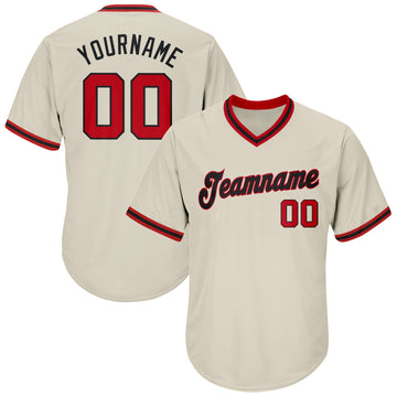 Maxcorners Custom Cream Red-Black Authentic Throwback Rib-Knit Baseball Jersey Shirt LM2605