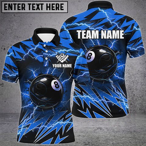 Maxcorners Billiards 8 Ball Pool Thunder Lightning Personalized Name, Team Name Unisex Shirt ( 6 Colors )