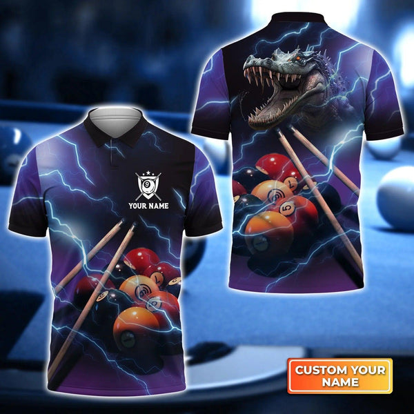 Maxcorners Crocodile Thunder Lightning Billiard Personalized Name Unisex Shirt