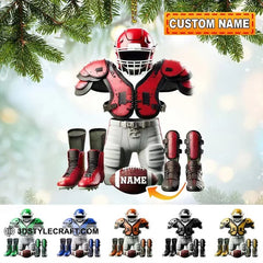 Maxcorners Personalized Football Player Gear Set Christmas 3D Ornament, Custom Holiday Tree Decor, Perfect Gift for Rugby Lover