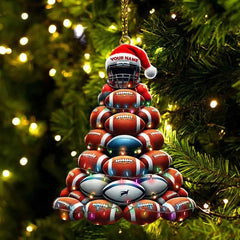 Maxcorners Personalized Football Ball Stack Tree Christmas 3D Ornament, Custom Holiday Tree Decor, Perfect Gift for Rugby Lover