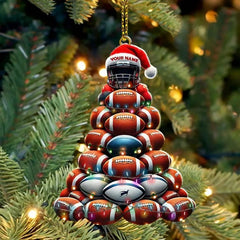 Maxcorners Personalized Football Ball Stack Tree Christmas 3D Ornament, Custom Holiday Tree Decor, Perfect Gift for Rugby Lover