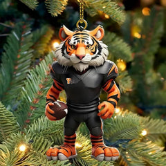 Maxcorners Personalized Tiger Mascot Football Player Christmas 3D Ornament, Custom Holiday Tree Decor, Perfect Gift for Rugby Lover