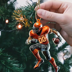 Maxcorners Personalized Custom Football Running Player Christmas 3D Ornament, Custom Holiday Tree Decor, Perfect Gift for Rugby Lover