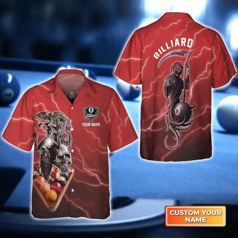 Maxcorners Pool 8 Ball Death In Red Lightning Hawaiian Shirt