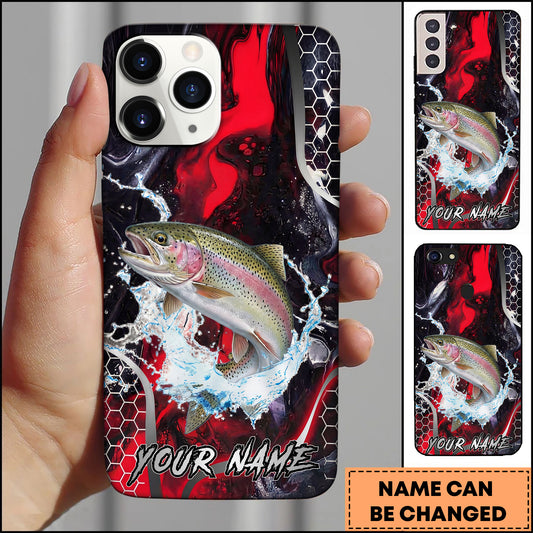 Maxcorners Trout Fishing Red Black Abstract Lightning Splash Personalized Name Phone Case
