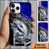 Maxcorners Fishing Dynamic Blue Geometric Splash Art Personalized Name Phone Case (10 Fish Species)