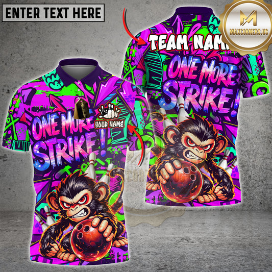 Maxcorners Angry Monkey Bowling Strike Graffiti Style Multicolor Options Personalized Name, Team Name 3D Shirt (4 Colors)