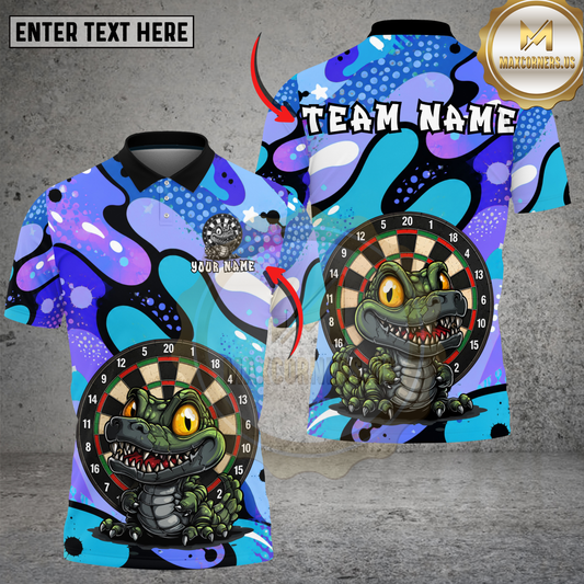 Maxcorners Cute Alligator Dartboard Cartoon Style Multicolor Options Personalized Name, Team Name 3D Shirt (4 Colors)