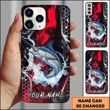 Maxcorners Marlin Fishing Red Black Abstract Lightning Splash Personalized Name Phone Case