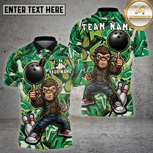 Maxcorners Bowling Angry Monkey Power Smash Action Graphic Multicolor Options Personalized Name, Team Name 3D Shirt (4 Colors)