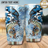 Maxcorners Fishing Tumbler Blue White Camouflage Silhouette Design Personalized Name Tumbler (13 Species)