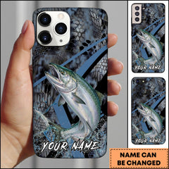 Maxcorners Chinook Fishing Dark Hexagon Pattern Dynamic Splash Personalized Name Phone Case