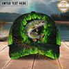 Maxcorners Fishing Green Flame Brick Wall Multi Options Personalized Name 3D Classic Cap (11 Fish Species)