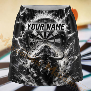 Maxcorners Darts Black White Wolf Smoke Dartboard Personalized 3D Skort, Skirts With Shorts