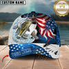 Maxcorners Fishing Largemouth Bass USA Flag Custom Name Personalized Cap (12 Fish Species)