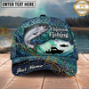 Maxcorners Fishing Teal Scale Ocean Boat Personalized Name 3D Cap (12 Fish Species)