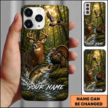 Maxcorners Sunlit Green Forest Wildlife Customized Name Fishing Phone Case
