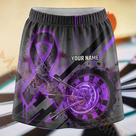 Maxcorners Darts Purple Awareness Ribbon Dartboard Personalized 3D Skort, Skirts With Shorts