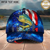 Maxcorners Fishing American Flag Galaxy Personalized Name 3D Cap (12 Fish Species)