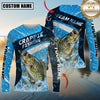 Maxcorners Fishing Dark Blue Splash Personalized Name, Team Name 3D Long Sleeve Shirt (12 Fish Species)