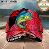 Maxcorners Fishing Red Smoke Scale Graphic Personalized Name 3D Cap (12 Fish Species)