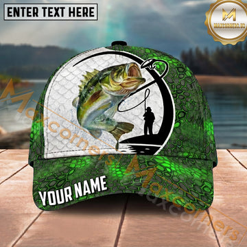 Maxcorners Fishing Green Honeycomb Hook Angler Personalized Name 3D Cap (12 Fish Species)