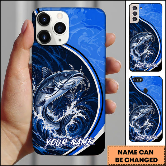 Maxcorners Fishing Dual Tone Swirl Wave Graphic Personalized Name Phone Case (12 Fish Species)