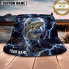 Maxcorners Fishing Blue Lightning Fishing Scene with Dramatic Storm Personalized Name 3D Bucket Hat (13 Fish Species)