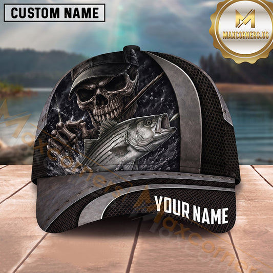 Maxcorners Fishing Dark Skull Angler with Dramatic Fishing Rod and Mysterious Scene Personalized Name 3D Cap (13 Fish Species)