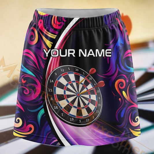 Maxcorners Darts Purple Fire Dartboard Personalized 3D Skort, Skirts With Shorts