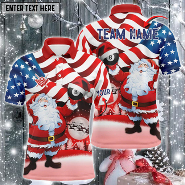 Maxcorners Santa Holding Billiard 8 Ball USA Flag Personalized Name 3D Shirt