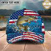 Maxcorners Fishing Distressed American Flag Water Splash Personalized Name 3D Cap (12 Fish Species)