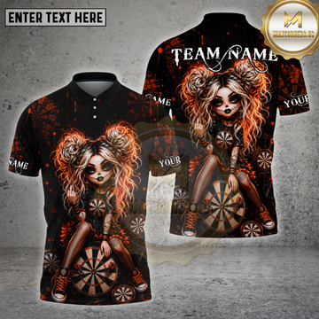 Maxcorners Darts Gothic Doll Orange Grunge Dartboard Multiple Personalized Name, Team Name 3D Shirt