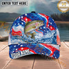 Maxcorners Fishing Patriotic Red White Blue Wave Personalized Name 3D Cap (12 Fish Species)