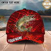 Maxcorners Fishing Red Geometric Splash Pattern Personalized Name 3D Cap (12 Fish Species)