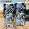 Maxcorners Fishing Tumbler Navy Gold Brush Splatter Design Personalized Name Tumbler (13 Species)
